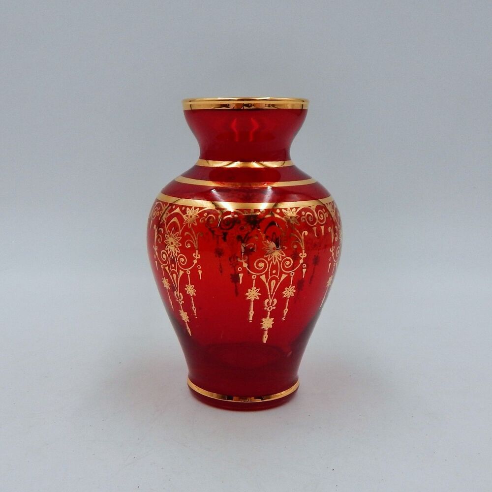 Vecchia Murano Glass Ruby Red Venetian 4 In Vase 22k Gold Chandelier Accent